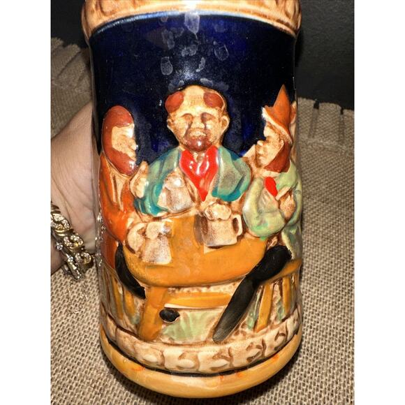 Ceramic Stein 3 Men at Table Beer Handled Drink Drinking Mug Hand Painted Japan - Picture 8 of 10